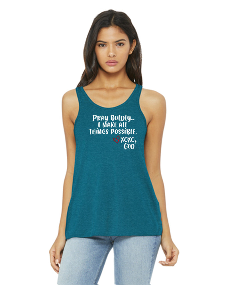 Women's Racerback Tank - Pray Boldly. I make all things possible.