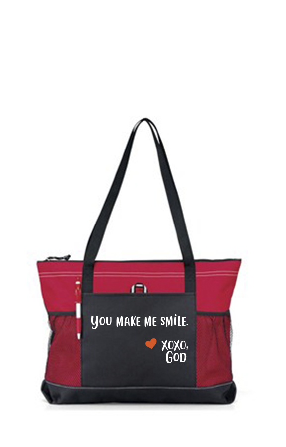Zippered Tote Bag - You Make Me Smile.
