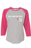 Women's Raglan Sleeve Baseball Tee - You make me smile.